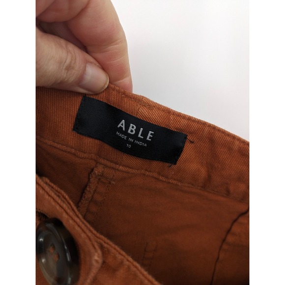 ABLE Francis Wide Leg Pants Womens 10 Rust Orange Cropped High Rise Twill Casual - Picture 4 of 10